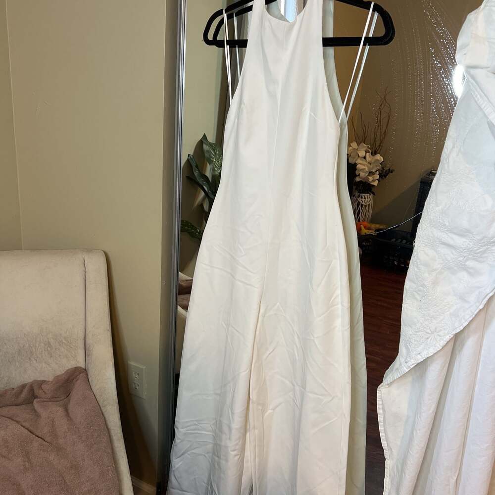 Zara White Linen Blend Halter Neck Open Back Midi jumpsuit